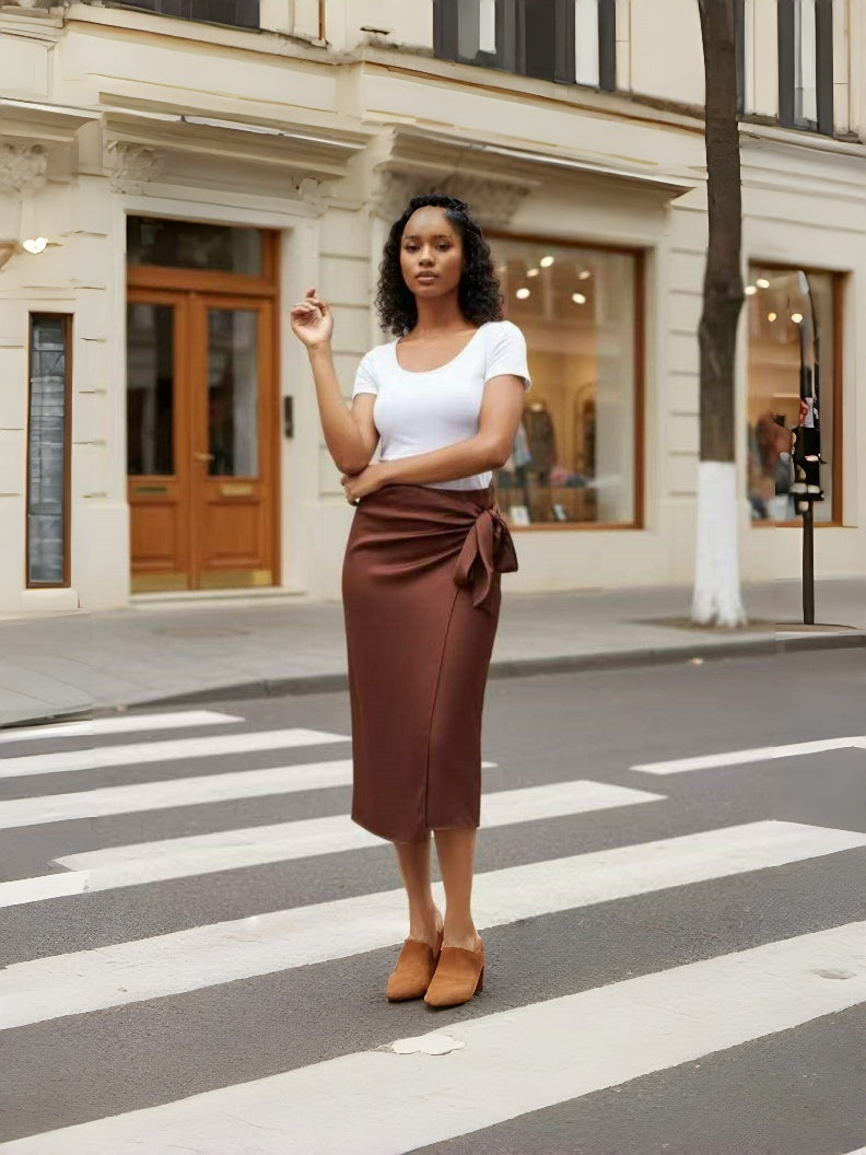 Skirt Midi Wrap Side Tie Detail Urban Casual Scene
