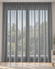 Grey sheer curtains with textured hook-top header, gathered top and vertical panels
