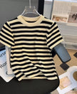 Round Neck Short Sleeve  Striped Knitted Top