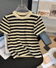 Round Neck Short Sleeve  Striped Knitted Top