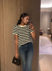 Round Neck Short Sleeve  Striped Knitted Top