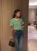 Round Neck Short Sleeve  Striped Knitted Top