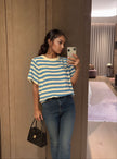Round Neck Short Sleeve  Striped Knitted Top