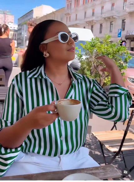 Shirt Striped Long Sleeve Chic Casual Outfit