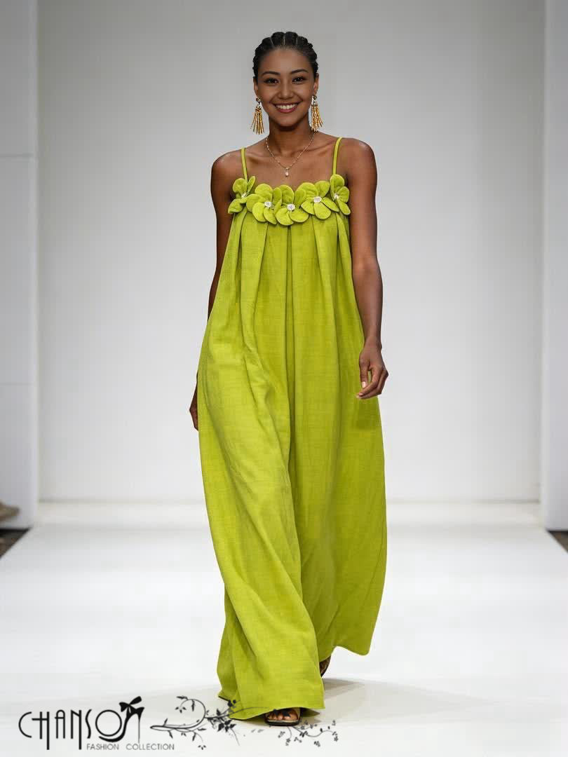 Spaghetti Strap Maxi Dress Floral Applique