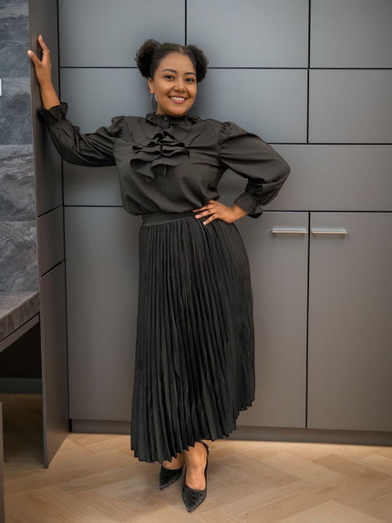 Top Women's Long Sleeve Ruffle Trim Chic Casual