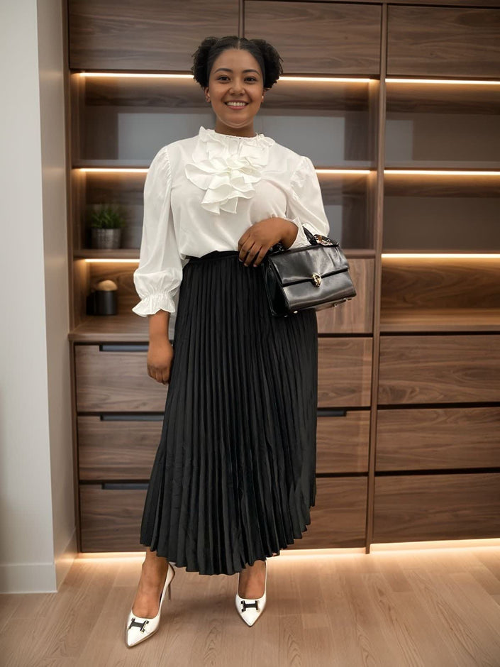 Women's Long-Sleeve Top with Ruffle Trim and Elegant Sleeve Detailing