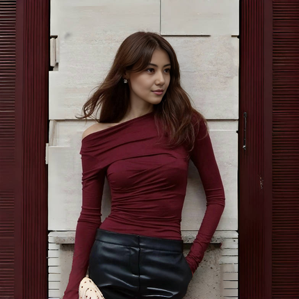 Top Women's Off-Shoulder Ruched Long Sleeve Chic