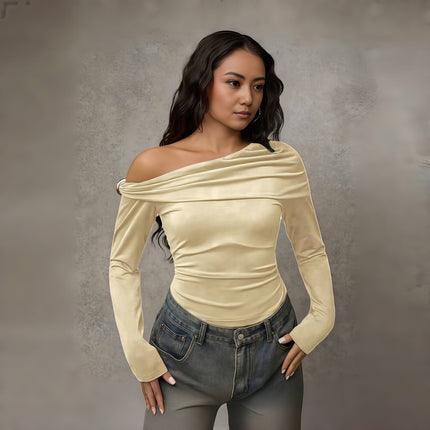 Top Women's Off-Shoulder Ruched Long Sleeve Chic