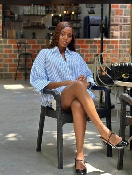 Shirt Striped Button Casual Women Chic Outfit