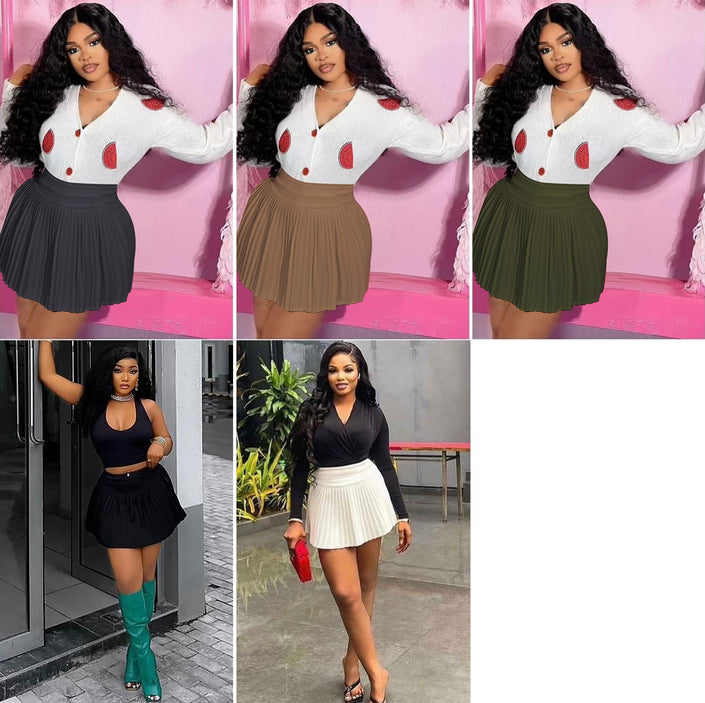 Pleated mini skirt with high waist and gathered waistband, youthful style