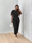 Minimalist Short Sleeve Top And High Waist Drawstring Pants Casual Set