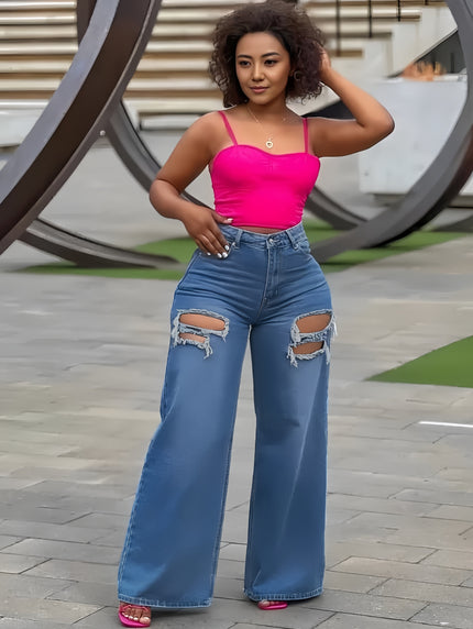 Jeans High Waist Flared Knee Rip Chic