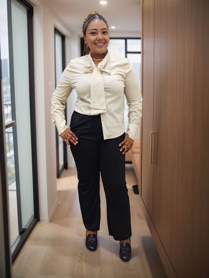 Women's Long Sleeve Blouse with Front Tie Detail