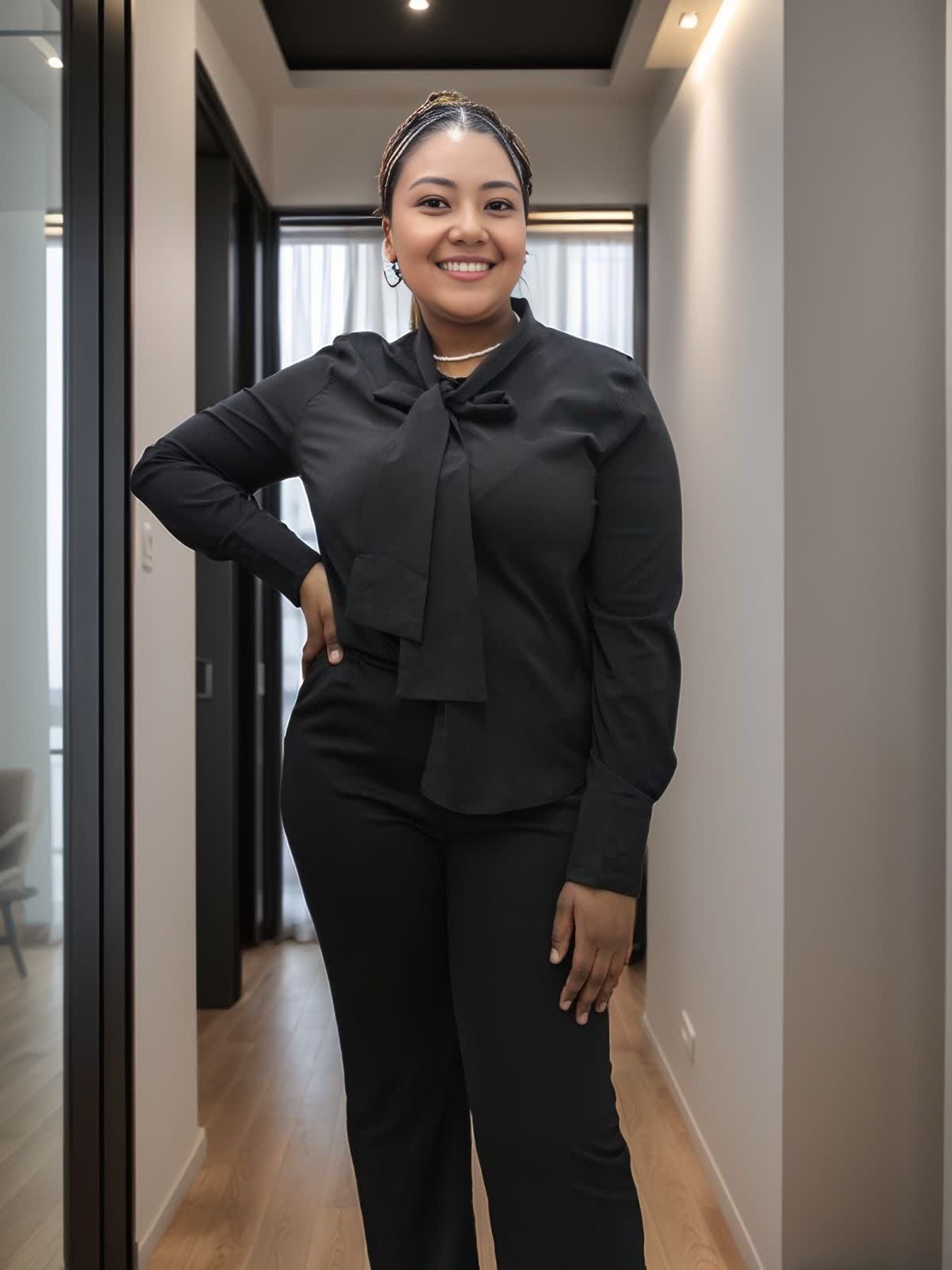 Women's Long Sleeve Blouse with Front Tie Detail