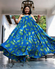 Blue green abstract print backless halter flowy maxi women's plus size dress - view 1