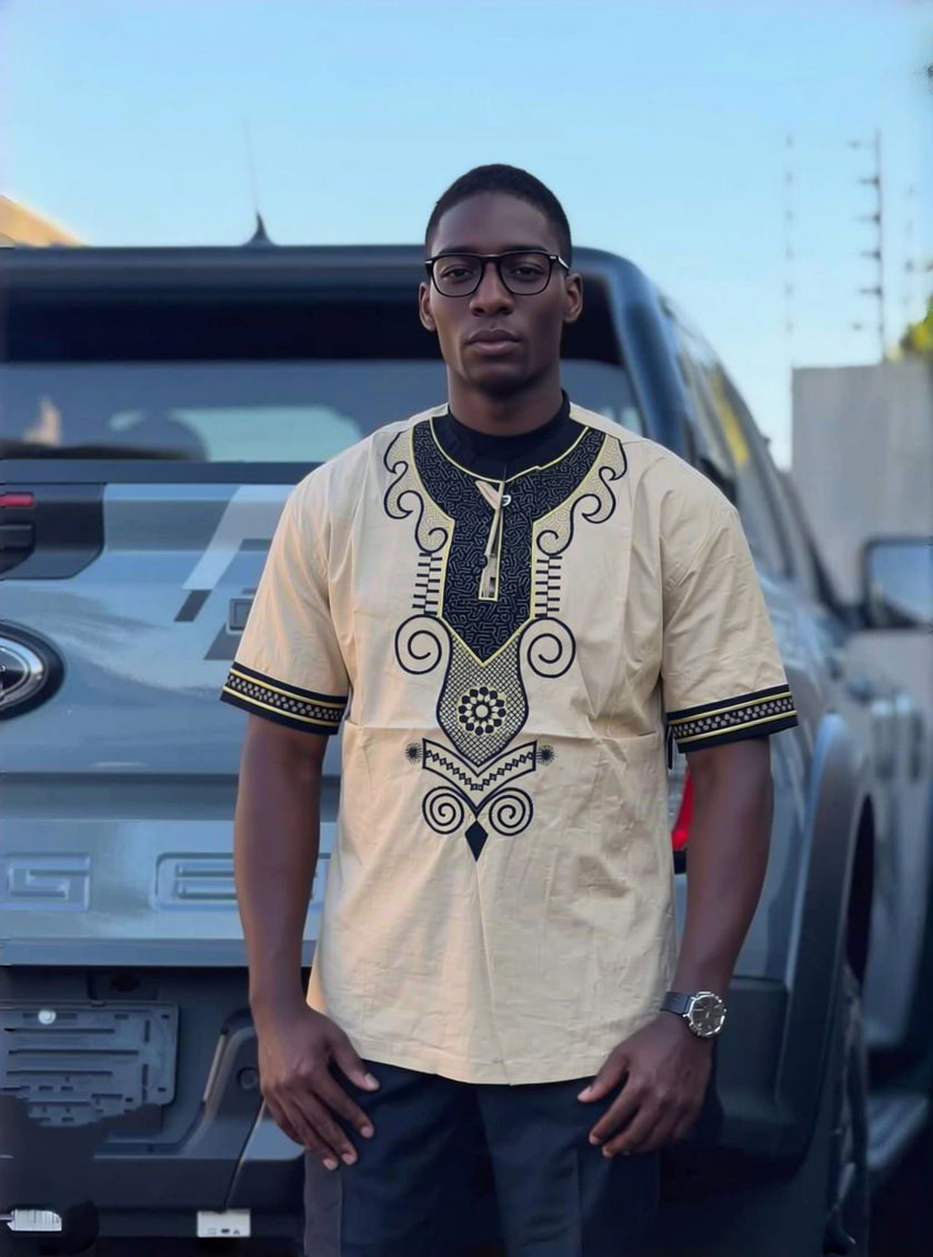 Men's Traditional African Embroidered Short Sleeve Top - view 2