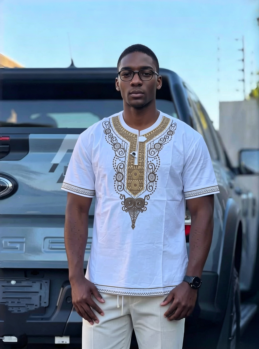Men's traditional embroidered short sleeve dashiki top - view 1