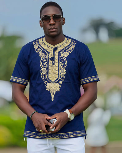 Men's traditional embroidered short sleeve dashiki top - view 2
