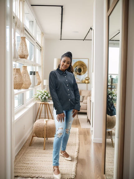 Shirt Women's Classic Collar Long Sleeve Button Chic