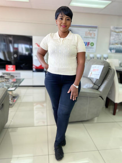 Sweater Women's Short Sleeve Cable Knit Polo Chic