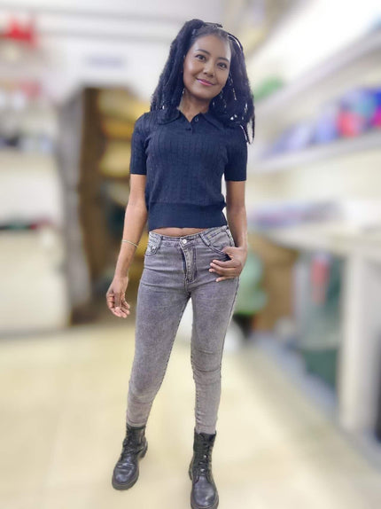 Sweater Women's Short Sleeve Cable Knit Polo Chic