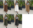 High-waist midi skirt in dark brown with full A-line drape