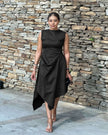 Sleeveless Mid-Length Dress with Asymmetrical Hem
