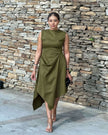 Sleeveless Mid-Length Dress with Asymmetrical Hem
