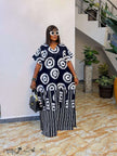 Oversized Maxi Kaftan Dress V Neck Circle Stripe Print Daily Outing Wear