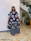 Oversized Maxi Kaftan Dress V Neck Circle Stripe Print Daily Outing Wear