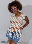Sleeveless Cover Up Top Circular Fringe Cutout Round Neck For Party Vacation