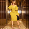 Off-Shoulder Puffed Sleeve Knee-Length Dress with Fitted Silhouette