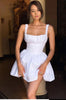 Square Neckline Sleeveless Dress with Ruffled Straps and Flared Skirt