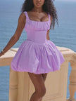 Square Neckline Sleeveless Dress with Ruffled Straps and Flared Skirt