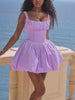 Square Neckline Sleeveless Dress with Ruffled Straps and Flared Skirt