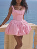 Square Neckline Sleeveless Dress with Ruffled Straps and Flared Skirt