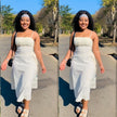 Suspenders dress with drawstrings on both sides