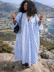 Maxi Kaftan Dress V Neck Batwing Wide Sleeve Loose Straight Fit Vertical Stripe For Vacation Casual Outing Gathering