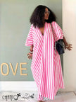 Maxi Kaftan Dress V Neck Batwing Wide Sleeve Loose Straight Fit Vertical Stripe For Vacation Casual Outing Gathering