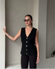 Sleeveless V-neck Buttoned Vest with Functional Pocket Design
