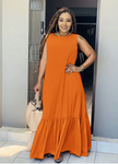 Sleeveless Maxi Dress with Ruffled Hemline for Casual and Social Occasions