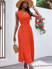 Women's Sleeveless V-Neck Double-Breasted Midi Dress with Front Buttons