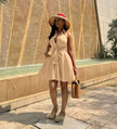Women's Sleeveless High-Waist A-Line Dress with Minimalist Waist Tie