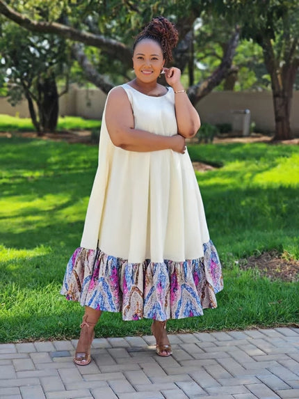 Abstract Print Ruffled Hem Dress