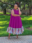 Abstract Print Ruffled Hem Dress