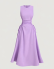 Sleeveless Midi Dress with Side Ruching and Tie Detail