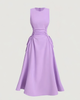 Sleeveless Midi Dress with Side Ruching and Tie Detail