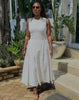 Sleeveless Midi Dress with Side Ruching and Tie Detail