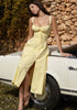 Sleeveless Square Neckline Dress with Ruched Bodice and Front Slit Skirt